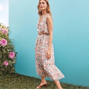 Loft Floral Ruffle Sleeveless Midi Dress Size S (4-6)